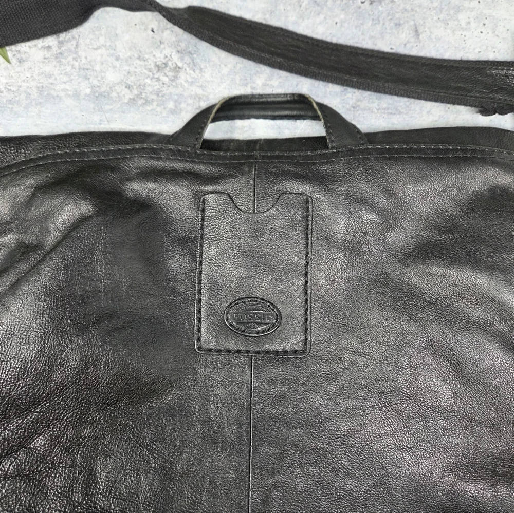 Fossil Defender Black Laptop Bag Satchel Crossbody Adjustable Shoulder Strap